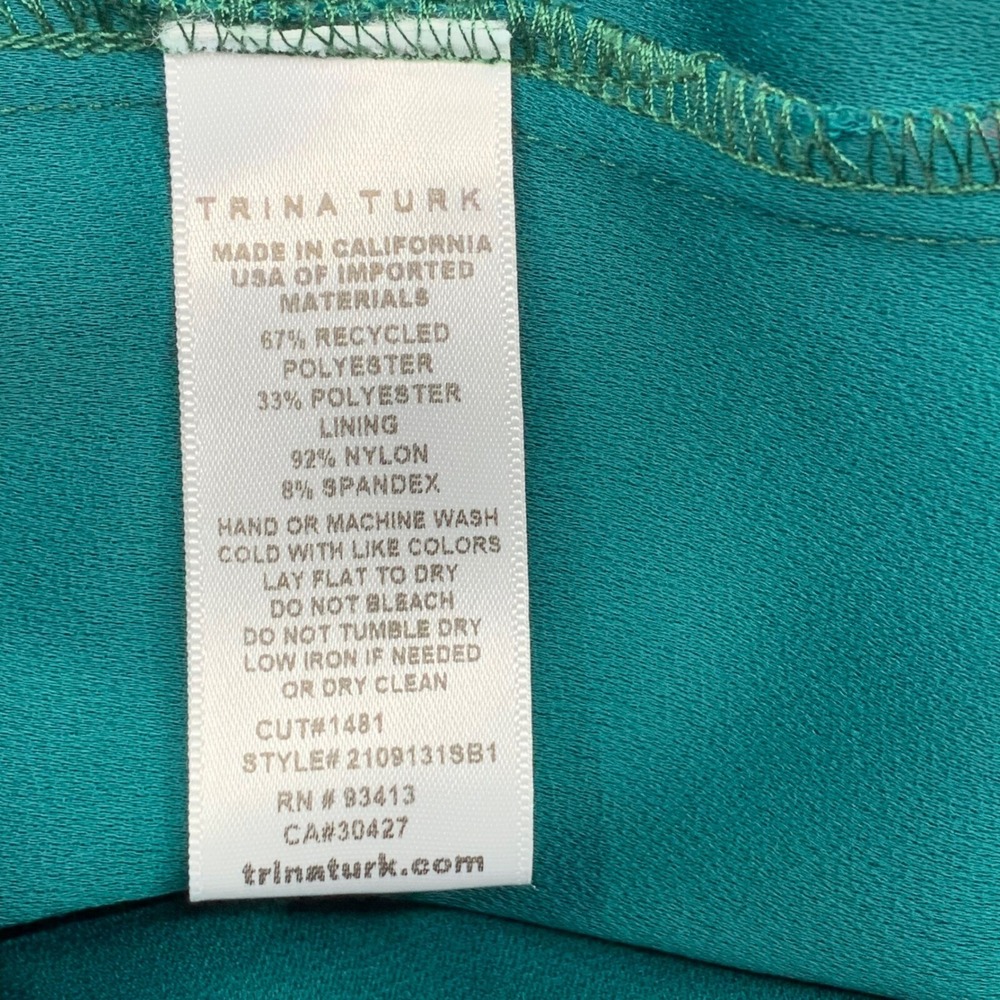 Trina Turk Women's Balloon Sleeve Squared Gathered Neck‎ Green Blouse Size XS - Picture 7 of 8